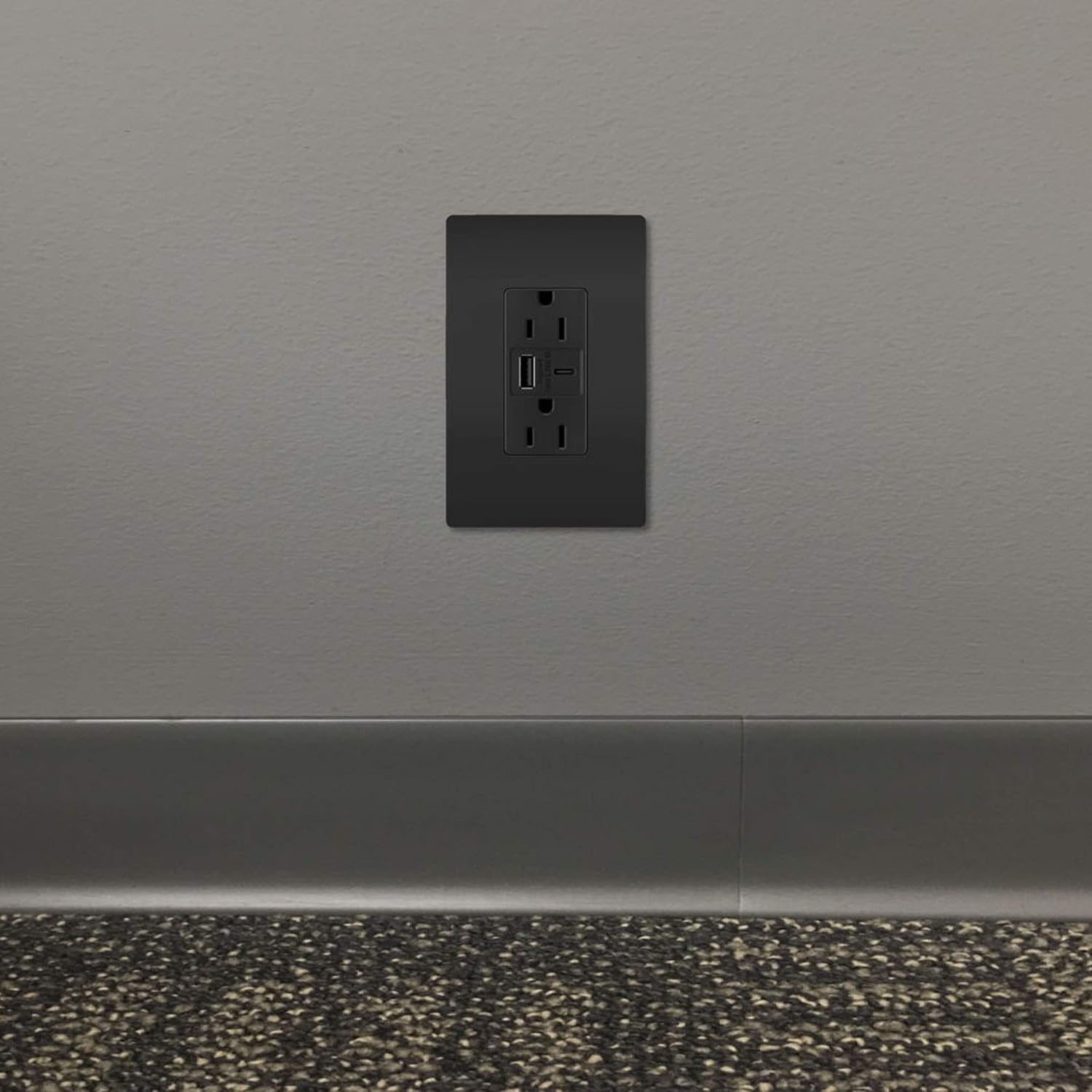 Legrand TR15USBAC6BK Radiant 15A Hybrid Type-C Ultra-Fast 6.0A Wall Dual USB Charger & Tamper-Resistant Duplex Power Outlet, Black | for Commercial Applications, AC