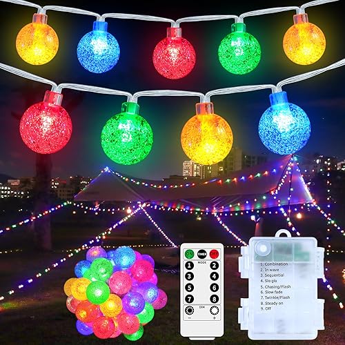 Miniatura 8 de Tira de luces para exteriores, funciona con pilas, 33 pies, 100 luces LED alimentadas por pilas, para interiores, impermeables, mini luces de globo