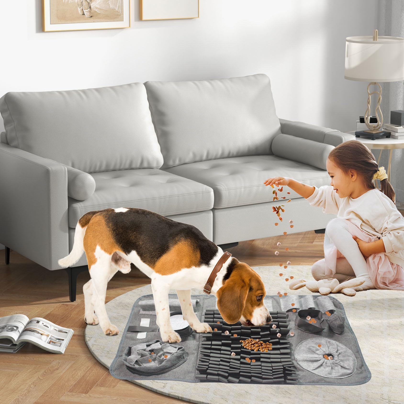 Tappeto Olfattivo Cane, 66x42cm【10 Nascondigli】Lavabile Pieghevole Tappetino Olfattivo per Cani, Giochi Interattivi per Cani, Antiscivolo Tappetino, Attivazione Mentale Cane