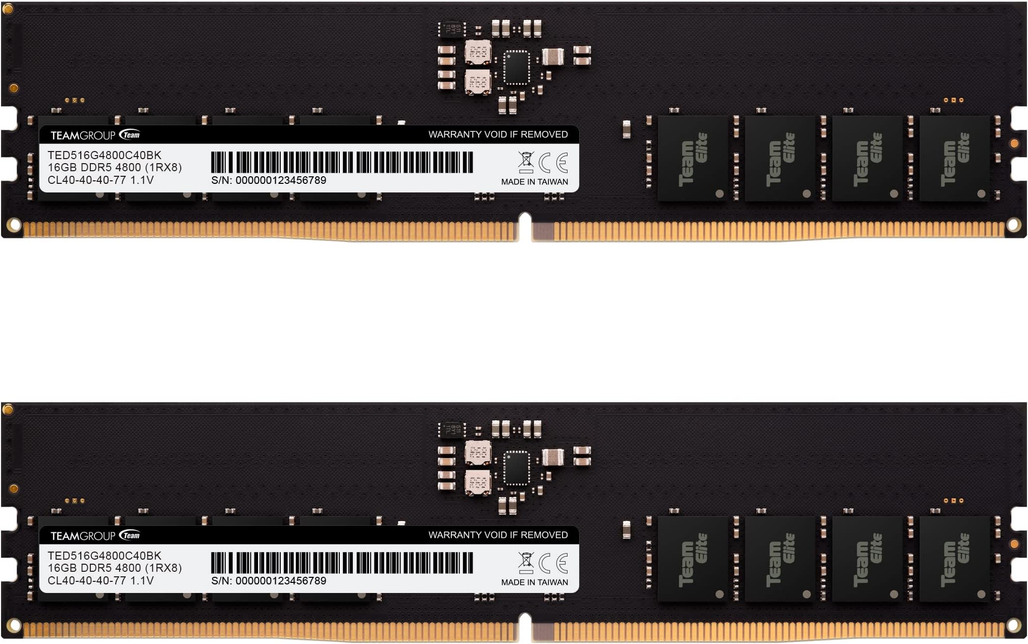Elite DDR5 32GB Kit (2x16GB) 4800MHz (PC5-38400) CL40 Non-ECC Unbuffered 1.1V UDIMM 288 Pin PC Computer Desktop Memory Module Ram Upgrade - TED532G4800C40DC01