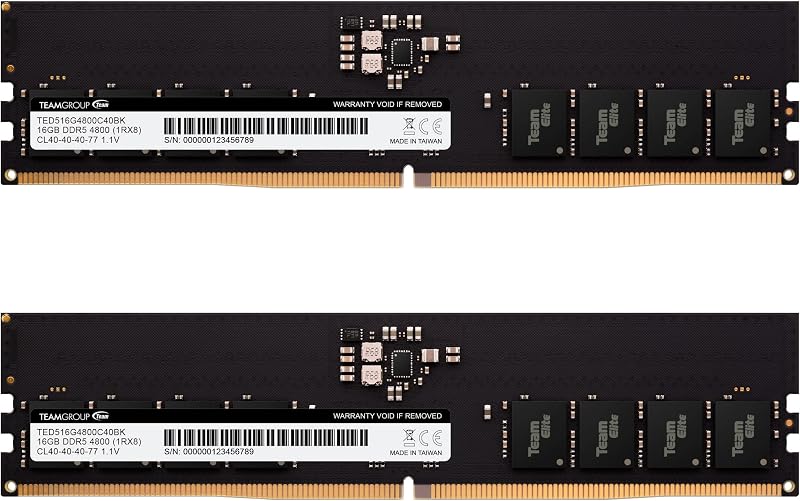 TEAMGROUP Elite DDR5 32GB Kit (2x16GB) 4800MHz (PC5-38400) CL40 Non-ECC Unbuffered 1.1V UDIMM 288 Pin PC Computer Desktop Memory Module Ram Upgrade - TED532G4800C40DC01