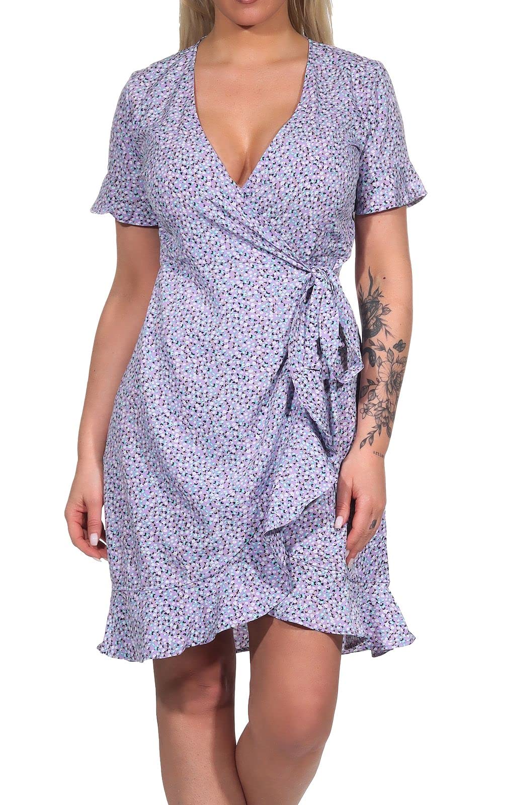ONLY Women's Onlolivia S/S Wrap Wvn Noos Dress, Chinese Violet/Aop:w/Nanna Flower, 16 UK
