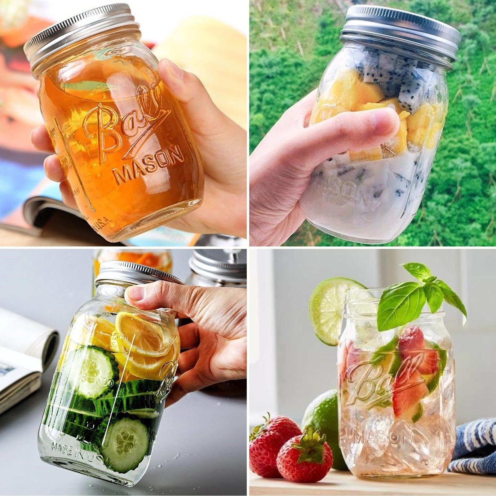 Dromzen 6 Pièces Bocaux en Verre, Bocal en avec Couvercle, Hermétique Conserve pour Conservation Confiture, Miel, Gelée Sauces, Salade