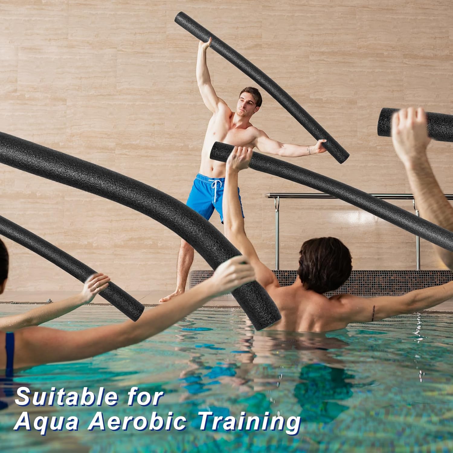 6 Pack Jumbo Pool Noodles Swimming Floating Foam Tube Extra Large Hollow Bright Swimming Pool Noodles Bulk Heavy Duty for Adults(Black,50 x 4.5 Inch)