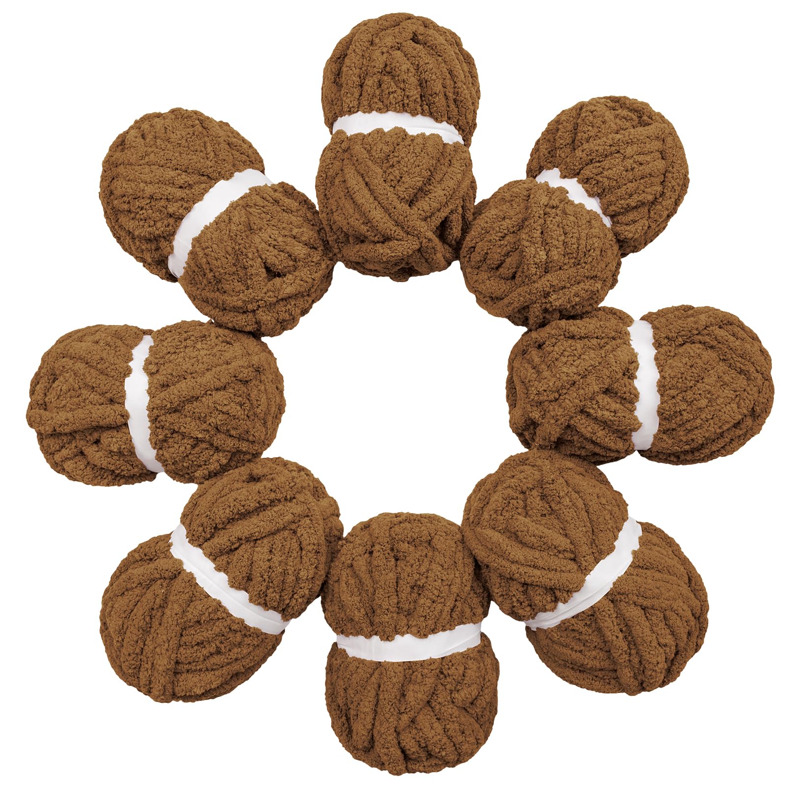 HouseABC Chunky Yarn for Hand Knitting Soft Jumbo Bulky Fluffy Chenille Yarn for Crocheting Blanket Scarf DIY 8 Pack (Brown, 28yds, 8 Ounces Each)