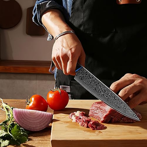Miniatura 6 de FINTISO Cuchillo de chef de 8 pulgadas, cuchillo de cocina japonés de acero Damasco de 67 capas, cuchillo afilado con mango G10, cuchillos de cocina