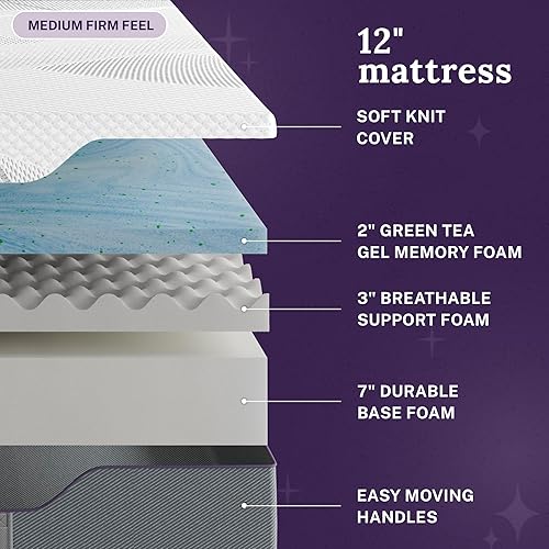Miniatura 3 de Sleep Innovations Marley - Colchón de espuma viscoelástica de gel de té verde de 12 pulgadas, tamaño California King, cama en una caja, sensación