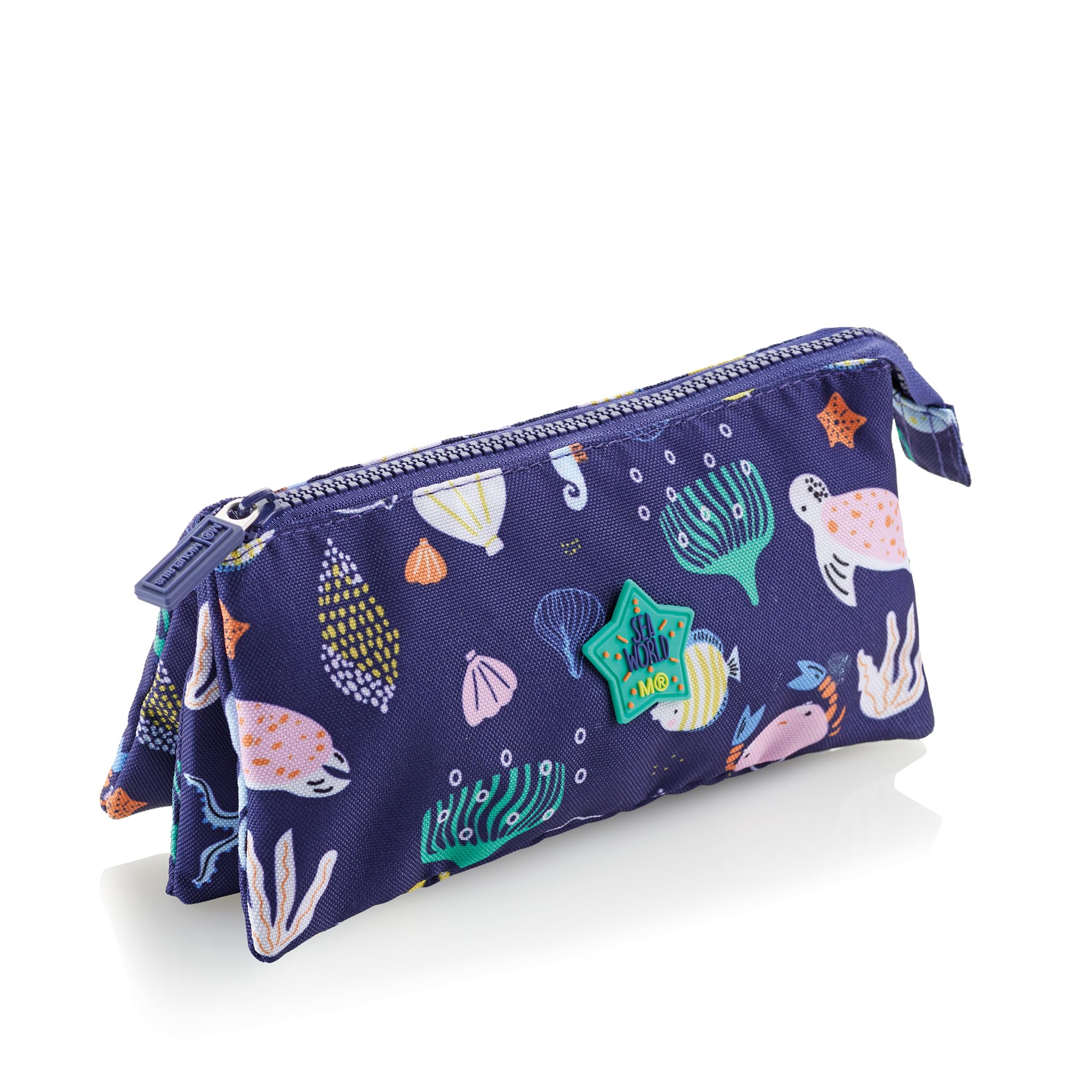 Miquelrius, Triple Compartment Pencil Case, School Pencil Case, Zippers Durable Plastic, Metal Handles, Pencil Case 220 x 115 x 20 mm, Sea World, Navy, 220 x 115 x 20 mm, SEA World Recycled Triple