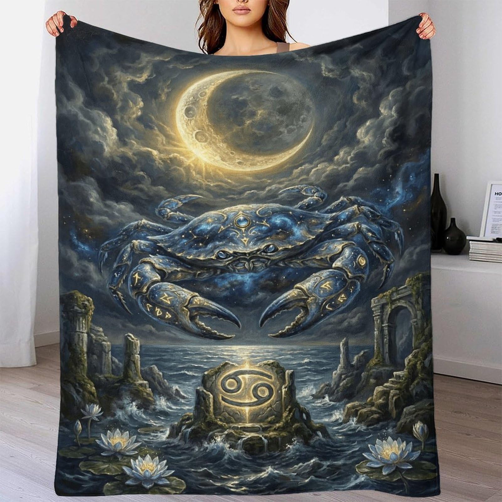 W7C8U2X3 Zodiac Cancer for for Flannel Throw Blanket, Travel Bed Couch