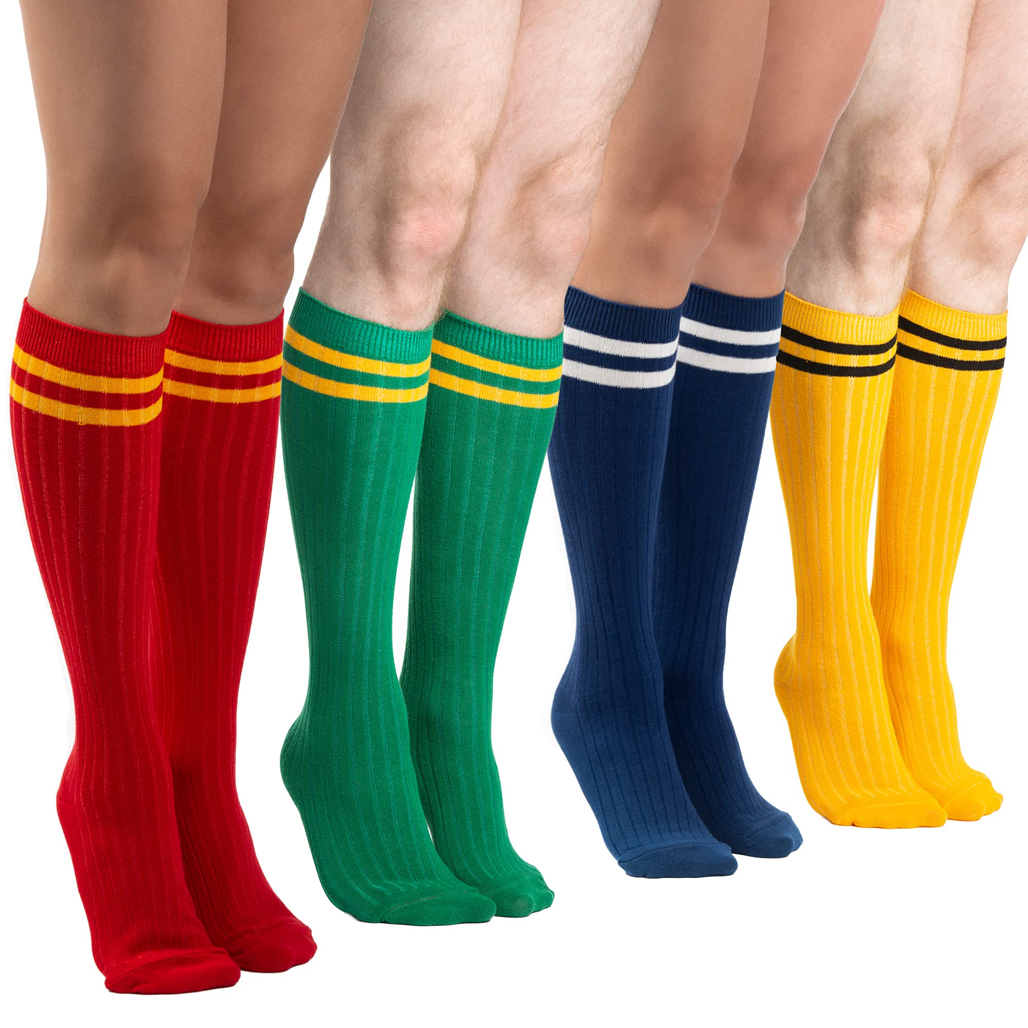 Sirici Knee Socks | 4 Pairs Striped Cotton Knee High Socks For Women