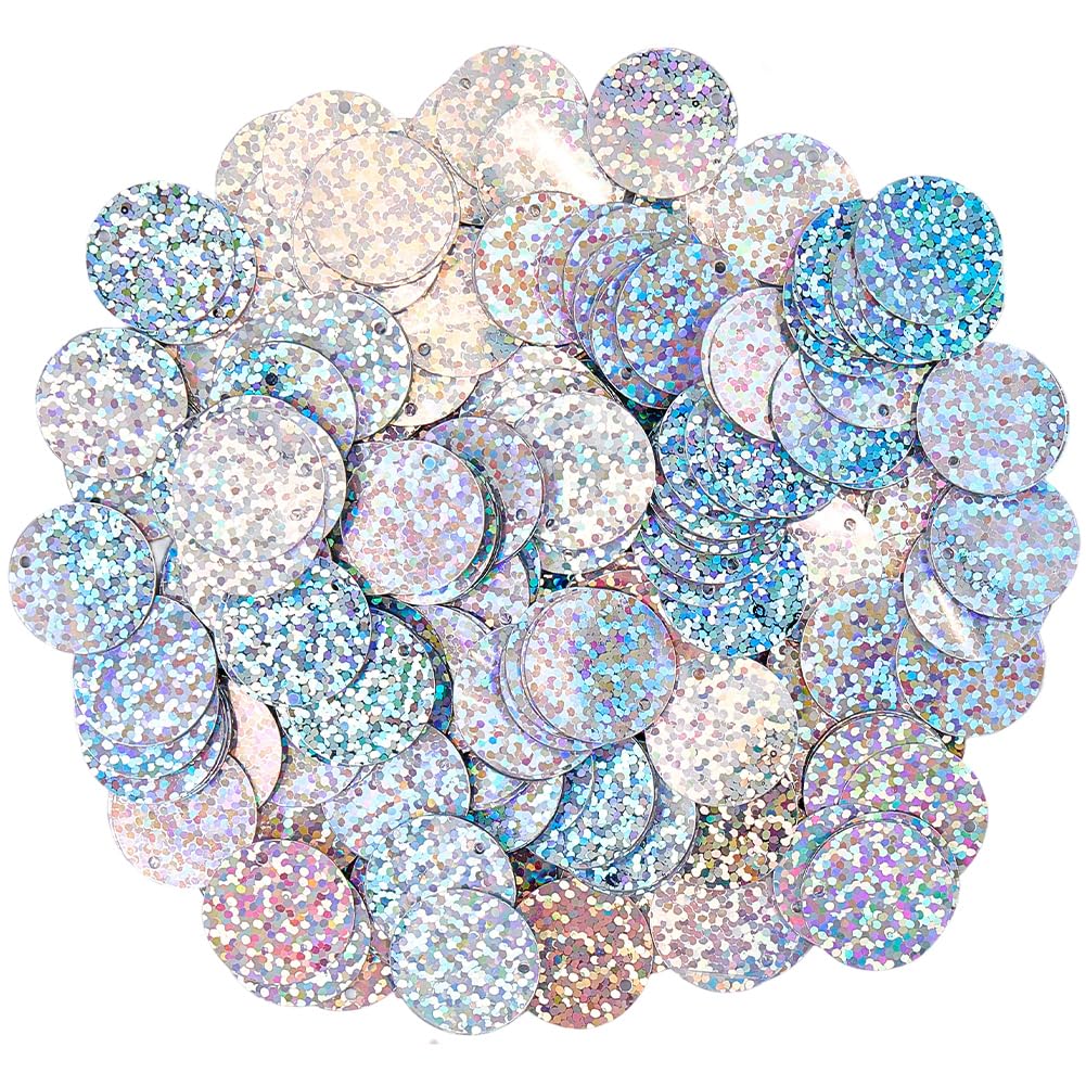 CABODYALS 454Pcs Silver Round Flat Sequins Loose 20MM Large with One Hole Pvc Glitter Laser Applique Paillette Sequin Bulk for Sewing Jewellery Making Party Home Clothing Christmas Decor Diy Craft — image 1