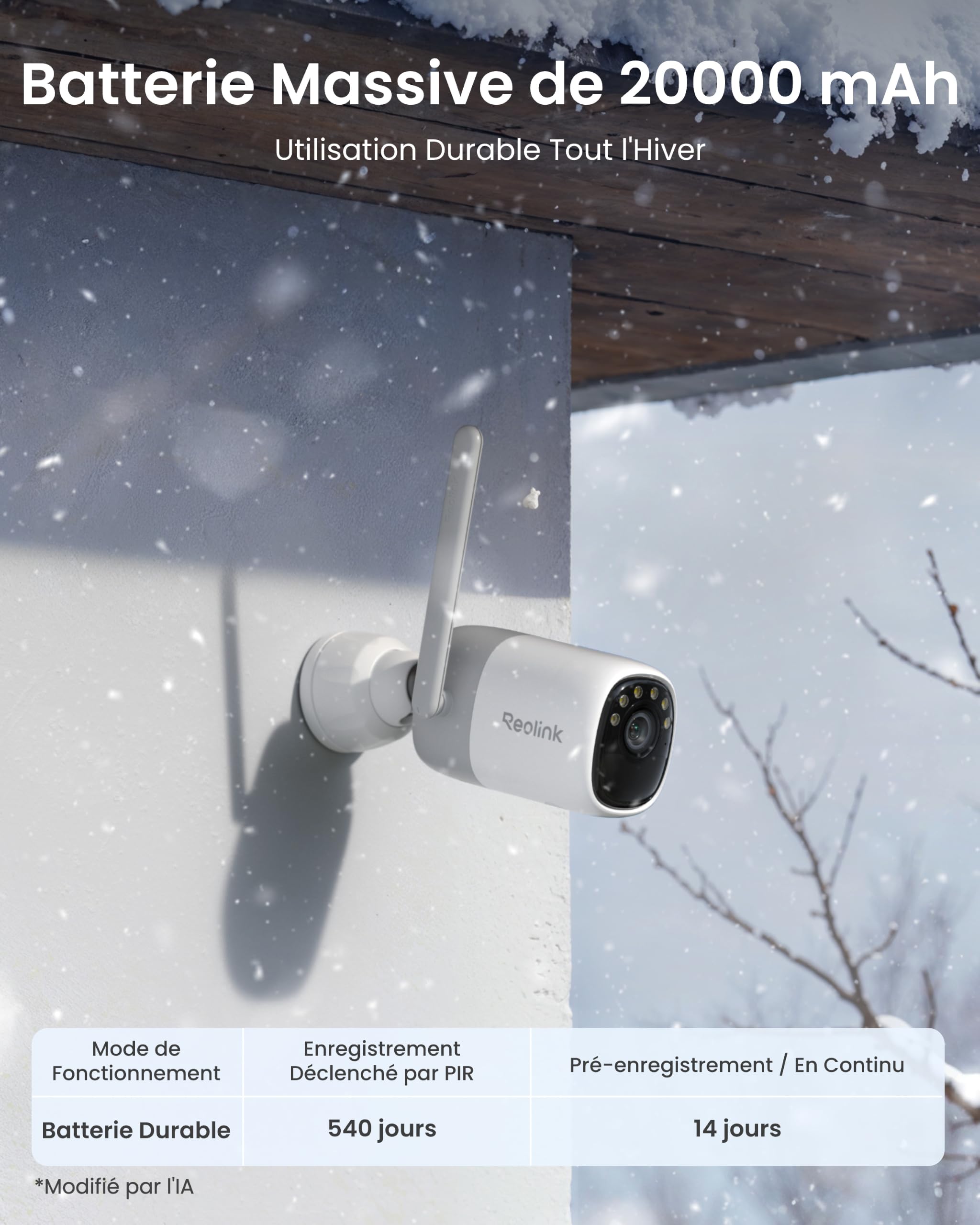 Reolink 2K Caméra Surveillance sans Fil, Autonomie 540J, ColorX, Altas