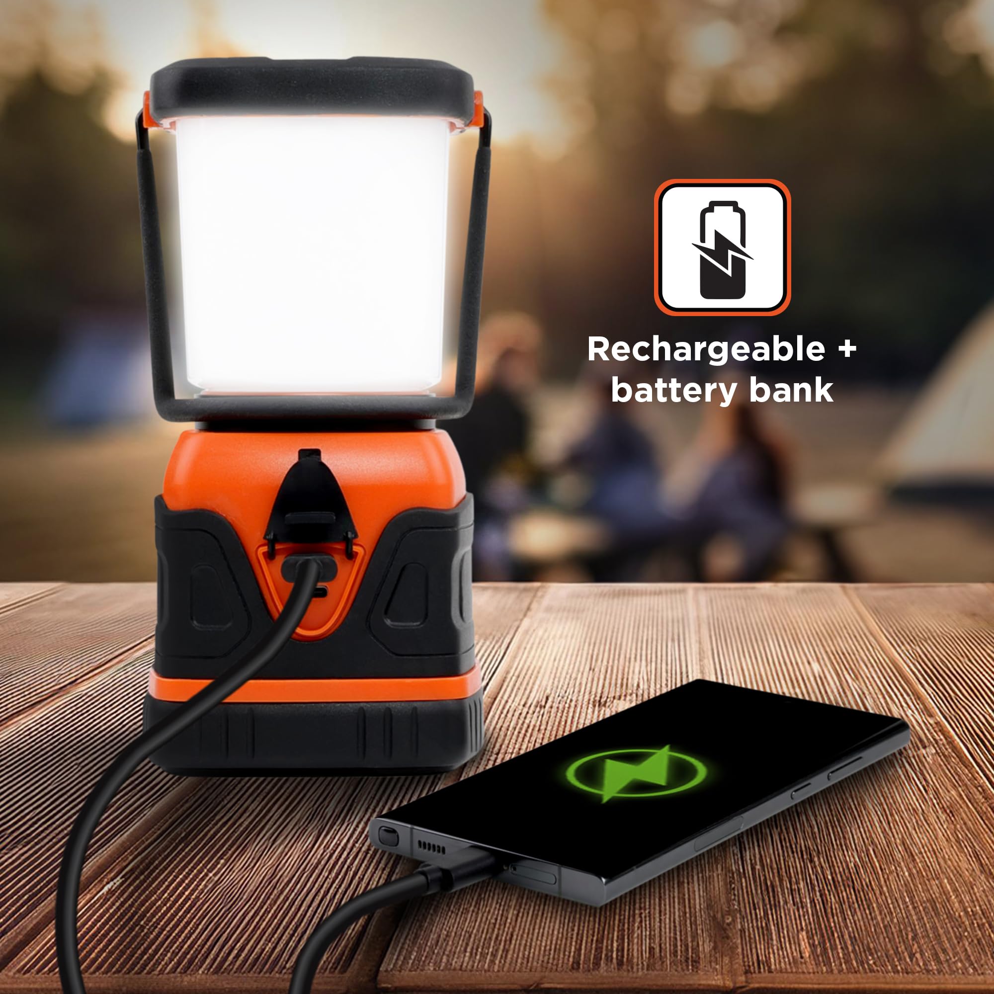 BLACK+DECKER Linterna LED recargable y banco de energía de 400 mAh, paquete de 2, linterna de 1000 lúmenes de 360° para acampar y corte de energía con modo SOS, 12 horas de potencia, multiblanco, 7