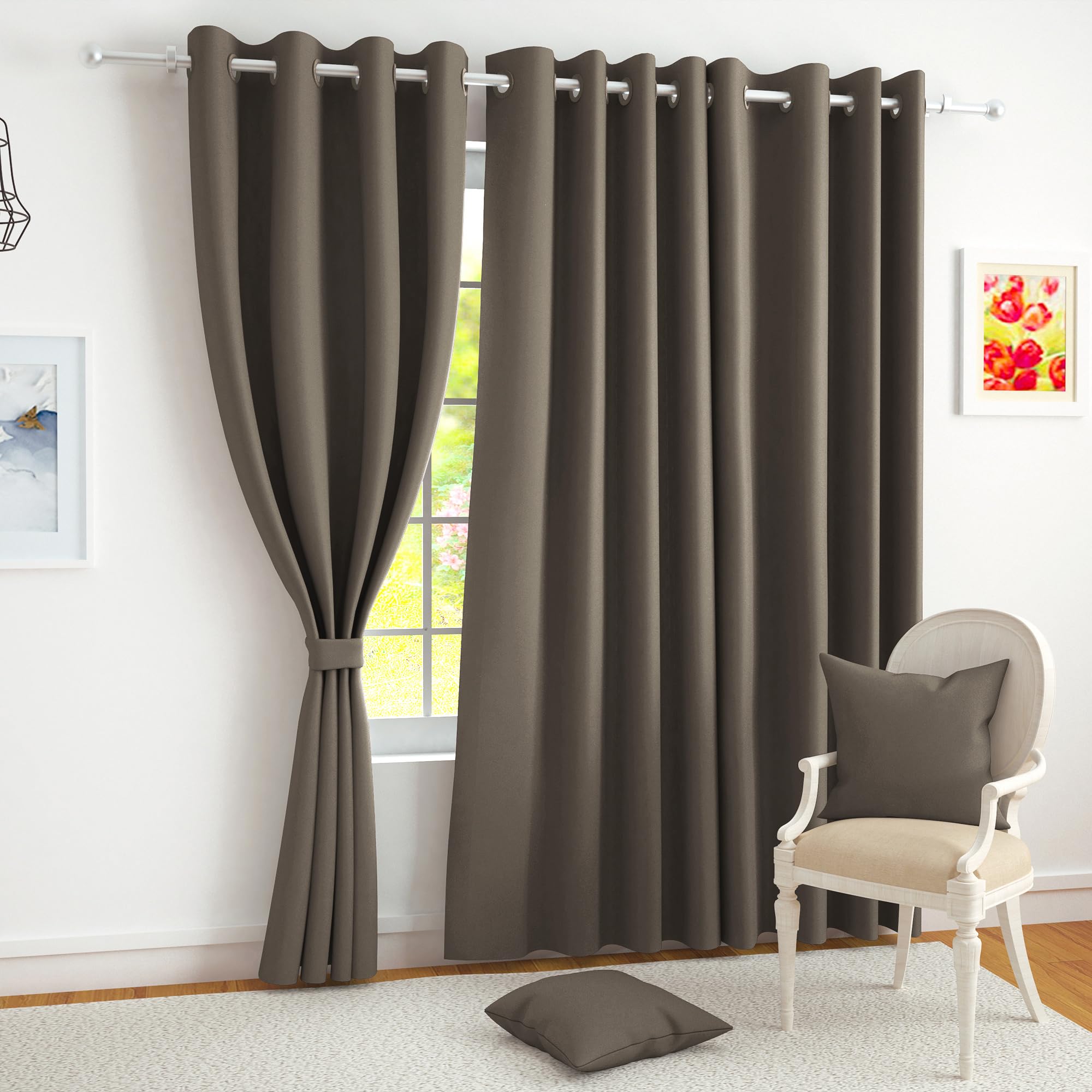 Story@Home 100% True Blackout Curtains Semi Long Door 8 Feet Set of 1 | Solid Design |Room Darkening Curtain | Thermal Insulated Curtains for Living Room, Bedroom | (116 X 242 Cm, Tan Beige)