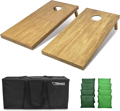 GoSports 4 ft x 2 ft Regulation Size Wooden Cornhole Boards Set with Light Brown Finish - Includes Carrying Case and Bean Bags