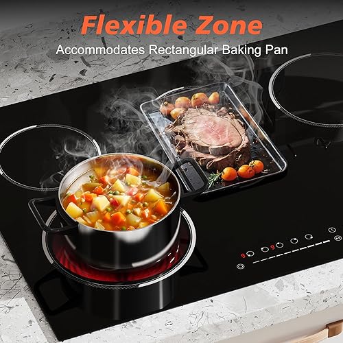 Miniatura 3 de Estufa eléctrica de 30 pulgadas, 5 quemadores de 8400 W, estufa eléctrica incorporada, placa de cerámica con zona expandida, control táctil