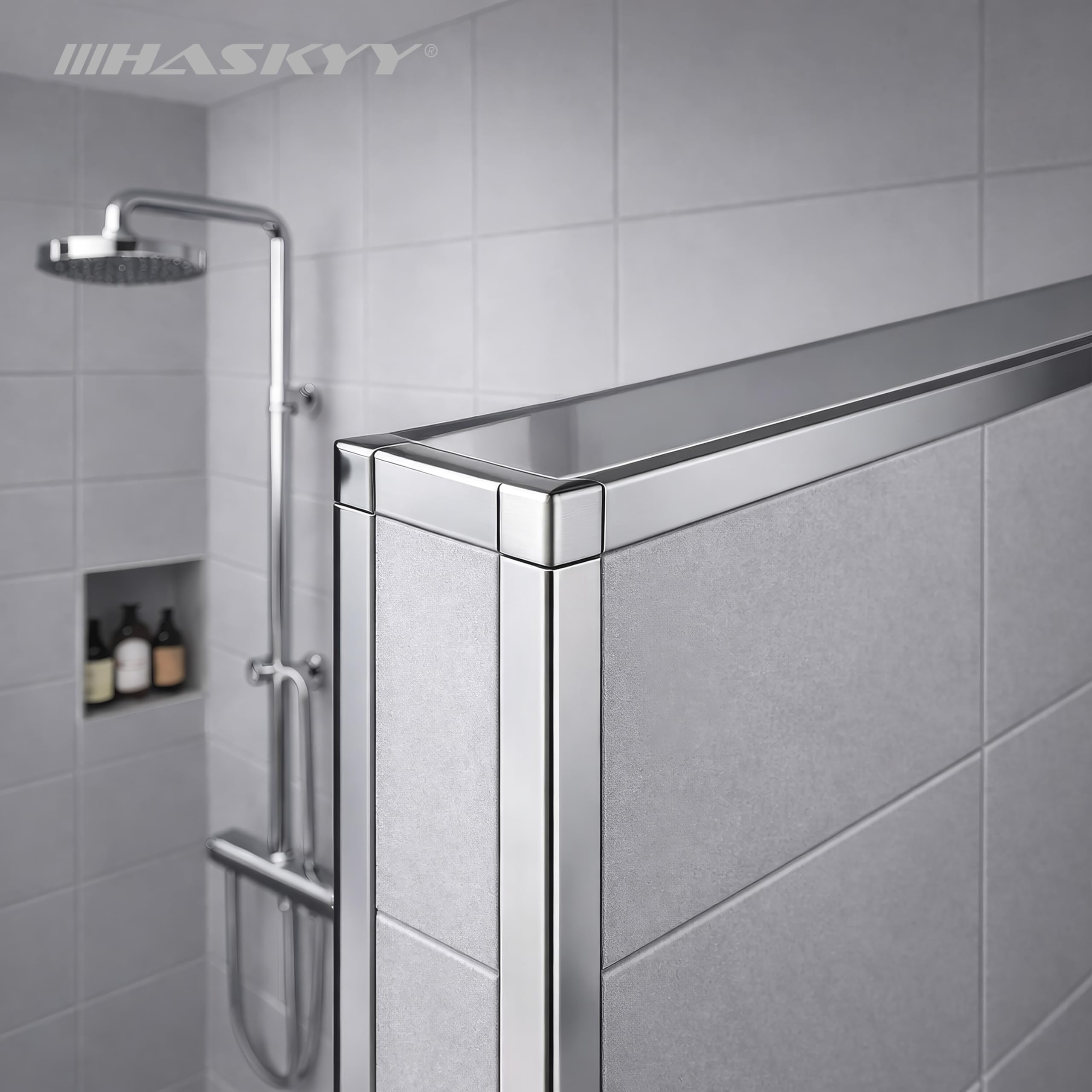 HASKYY Terminale per binario di piastrelle, profilo quadrato angolare, in acciaio inox V2A, lucido, altezza: 8 mm, 10 mm, 11 mm, 12,5 mm, angolo interno ed esterno (10 mm)