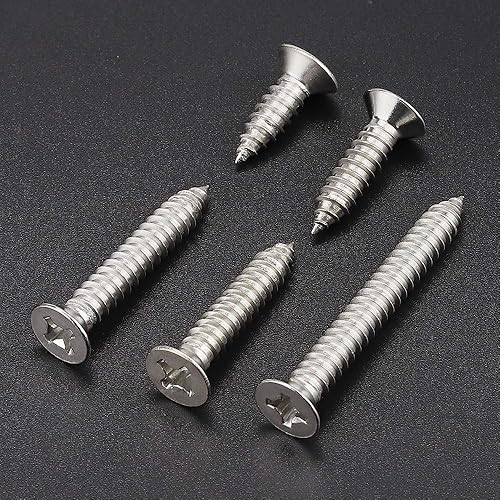 Miniatura 9 de Tornillos Tek de chapa metálica Phillips de cabeza plana inoxidable #10 x 34" (100 unidades), tornillo de acero inoxidable 304 (18-8) para madera,