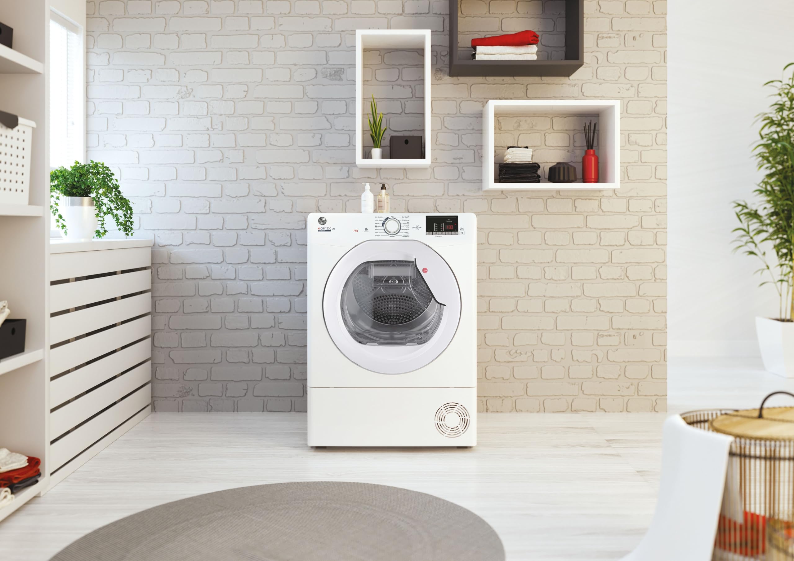 Hoover HLE C7DE-84 Kondenstrockner / 7 kg/Smarte Bedienung mit NFC-Technologie/AquaVision-Kondenswasserbehälter, Weiß
