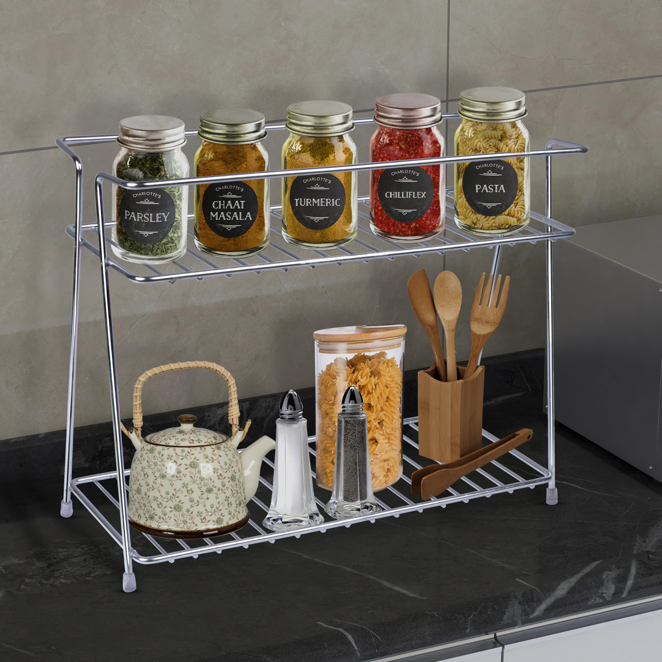Planet Heavy Duty Stainless Steel 2-Tier Kitchen Rack/Storage Shelf/Spice Jar Rack - Multipurpose Storage Rack for Kitchen (Chrome) (B0CQTBNRRZ) Amazon Price History, Amazon Price Tracker