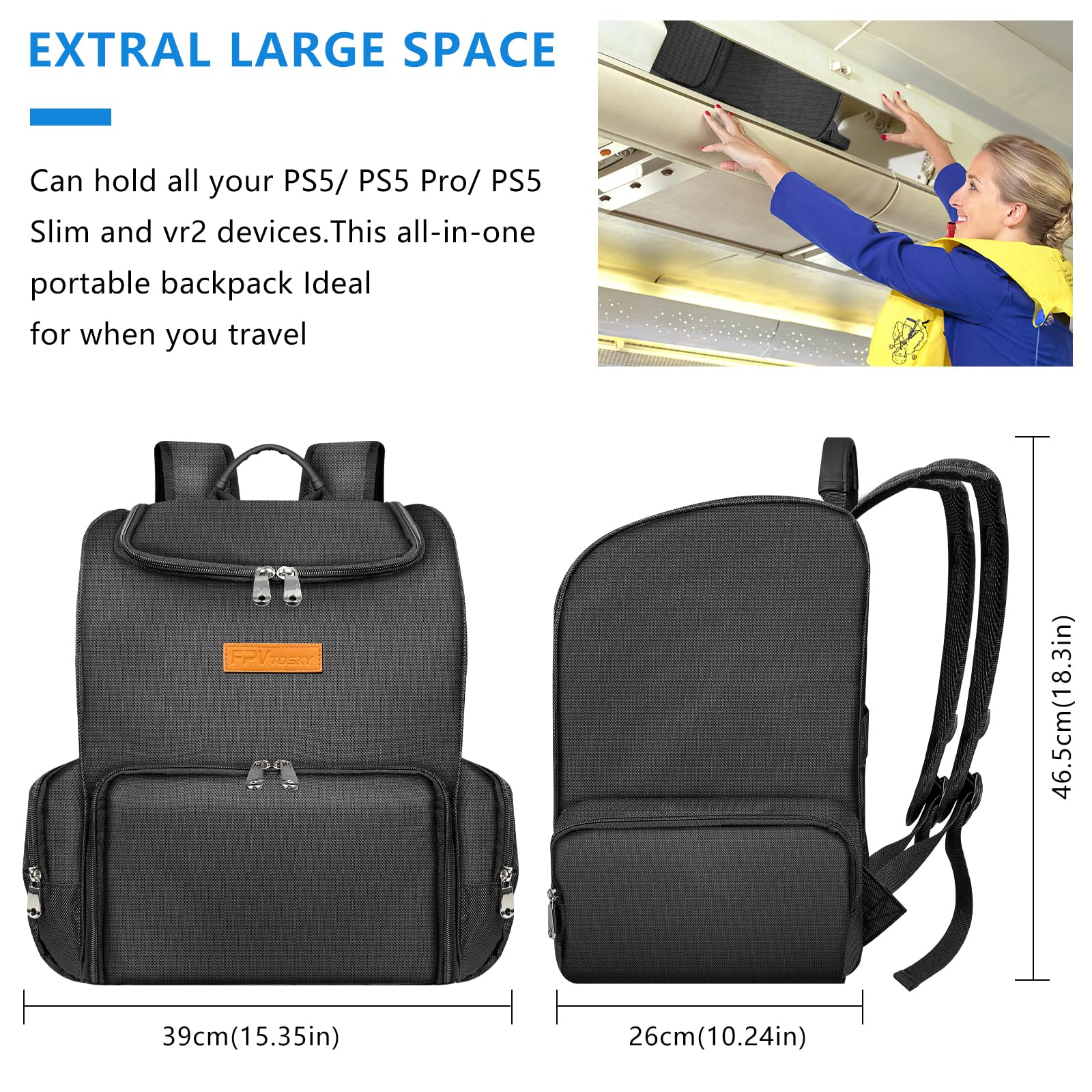 FPVtosky 2-IN-1 Rucksack für PS 5 Pro & PSVR2, große Reisetasche für PlayStation VR2 & PS 5 Pro, schützende Tragetasche kompatibel mit PlayStation 5/5 Pro & PS VR2 Gaming Zubehör