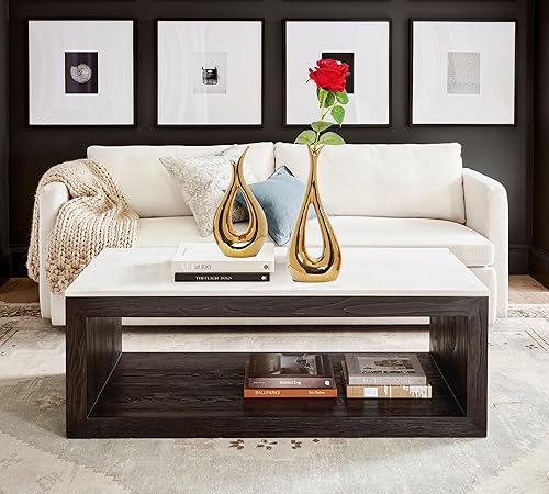 Miniatura 3 de Juego de 2 jarrones dorados de cerámica para decoración del hogar, juego de 2 jarrones de mediados de siglo para centros de mesa, jarrones de flores