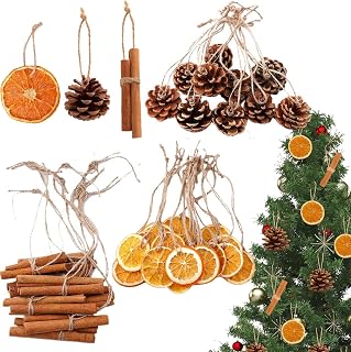 36pcs Christmas Tree Decorations Natural Pine Cones Rustic Ornaments, Christmas Decorations with Jute Hangers, Unique Craft Scent Sticks Ornaments for Xmas Tree