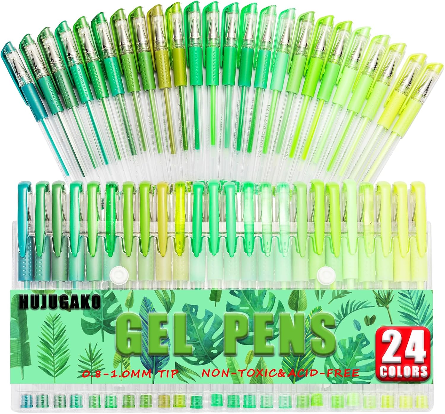 HUJUGAKO 48 Pack Green Gel Pens, 24 Colored Gel Pen with 24 Refills,40