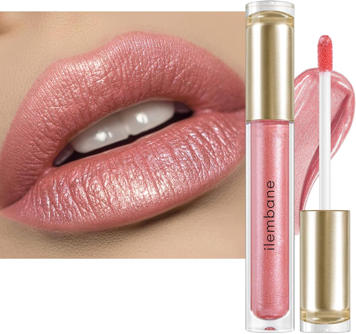 Nude Pink Metallic Shimmer Liquid Lipstick Long Wear - Glow Time | High-Pigment Metallic Lip Color, High-Shine Finish, Waterproof, Smudge-Proof, Lightweight Non-Sticky No-Transfer, Vegan