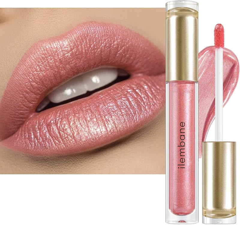 Nude Pink Metallic Shimmer Liquid Lipstick Long Wear - Glow Time | High-Pigment Metallic Lip Color, High-Shine Finish, Waterproof, Smudge-Proof, Lightweight Non-Sticky No-Transfer, Vegan