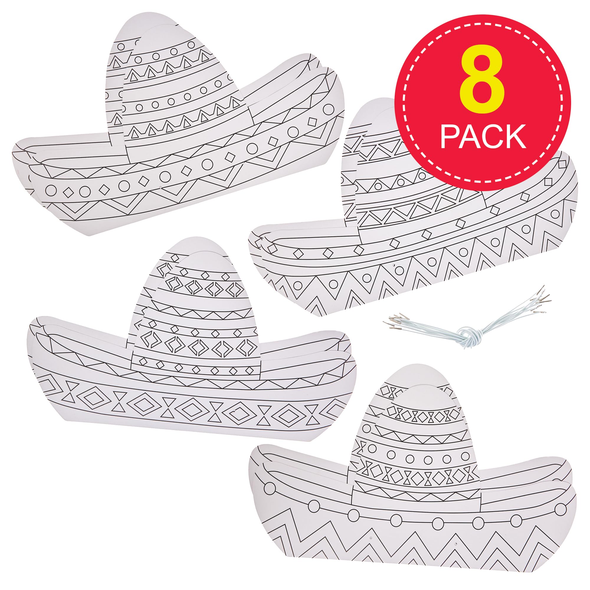 Baker Ross FN022 Colour-in Sombrero Hats - Pack of 8, Fancy Dress Costume Arts and Crafts, Multicolour, 38cm - Image 2