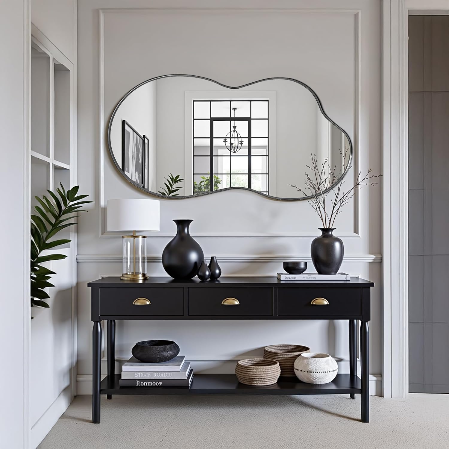 Suidia Irregular Wall Mirror, 40"x26" Bathroom Mirror Asymmetrical Mirrors Artistic Mirrors Decorative for Living Room Bedroom Bathroom Hallway Entryway, Black, Cloud Style 40"L x 26"W Cloud Style Black