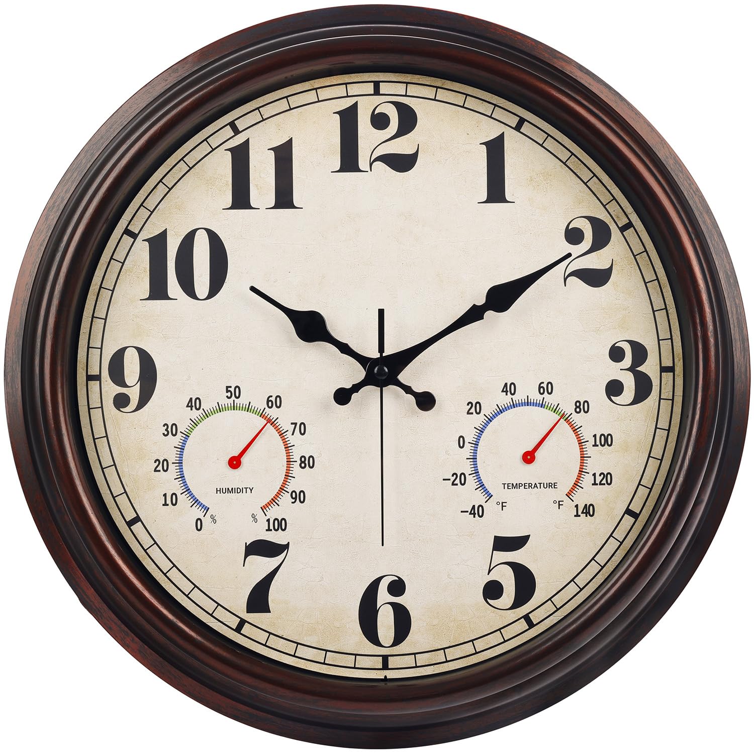 Horloge murale vintage marron 40,6 cm silencieuse avec grands chiffres