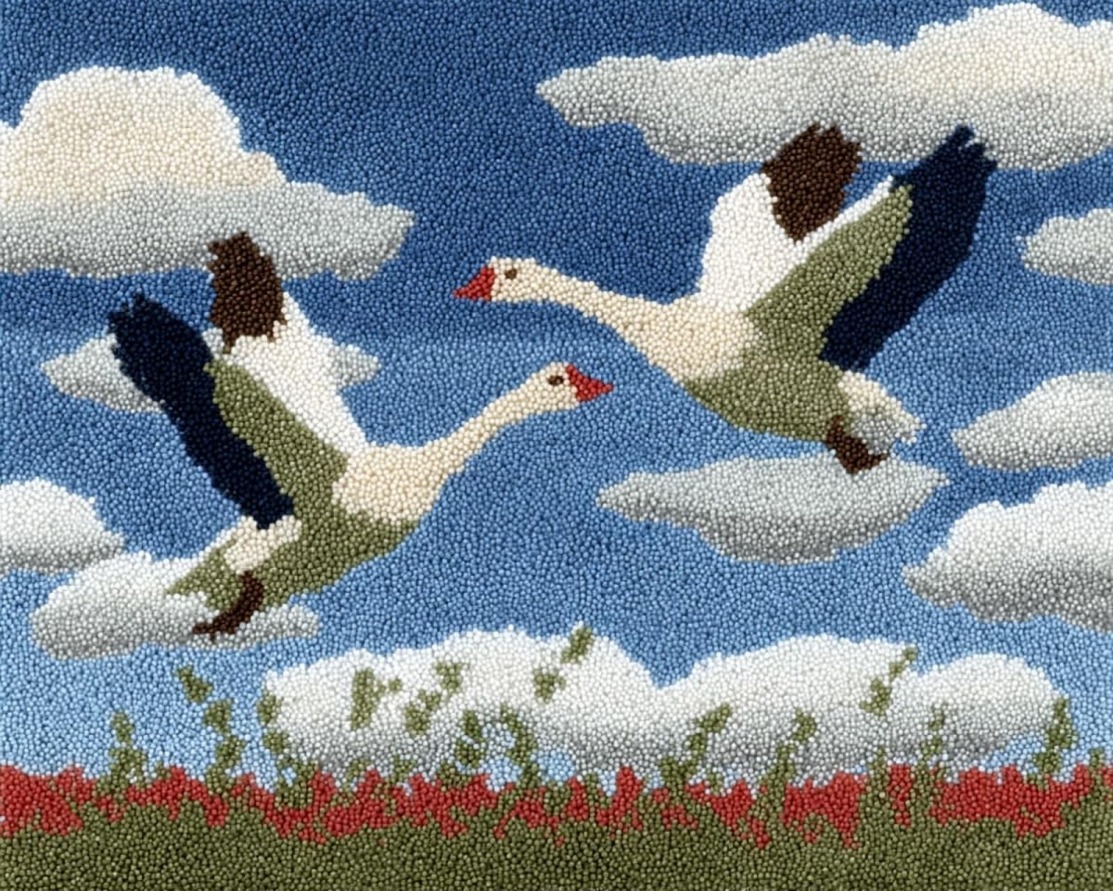 Wallphantom DIY Latch Hook Rug Kits for Adults,Animal Goose,Tapestry Pre-Printed Patterns Carpet Needlework Crochet Yarns Latch Hooking Mat Cushion for Home Decor,80x160cm