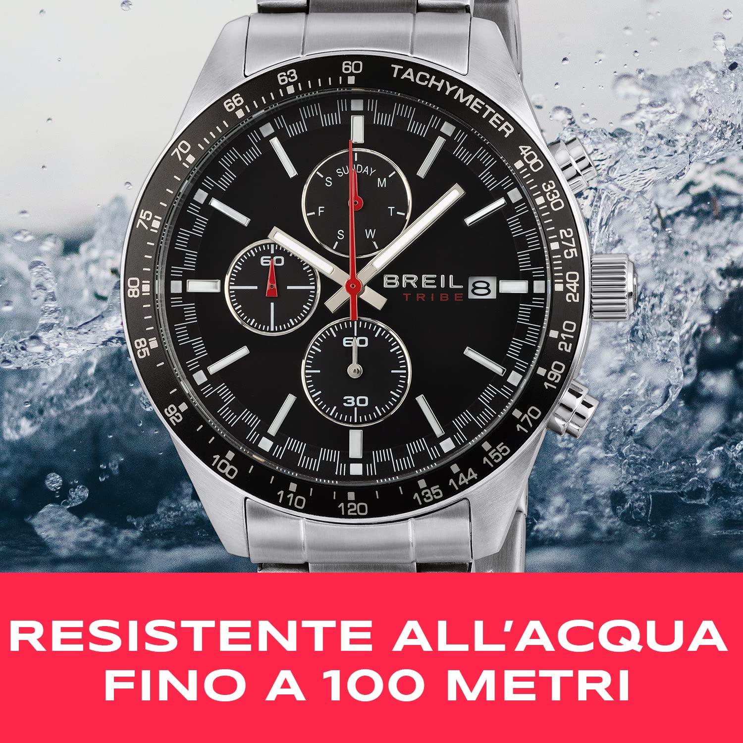 Breil, Collezione Fast, Cronografo Uomo in Acciaio, Cassa 42 mm, Lunetta in Alluminio, Sfere con Luminous, Movimento al Quarzo, Resistente all'Acqua, Pratica Chiusura con Pulsanti