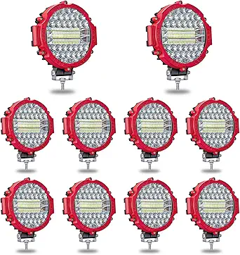 7 INCH Round Light Bar MUVKQC 201W LED Off Road Lights 21000lm Driving Light Pods Trucks Tractor LED Work Lights for Pickup SUV ATV UTV Truck (10x201w red)