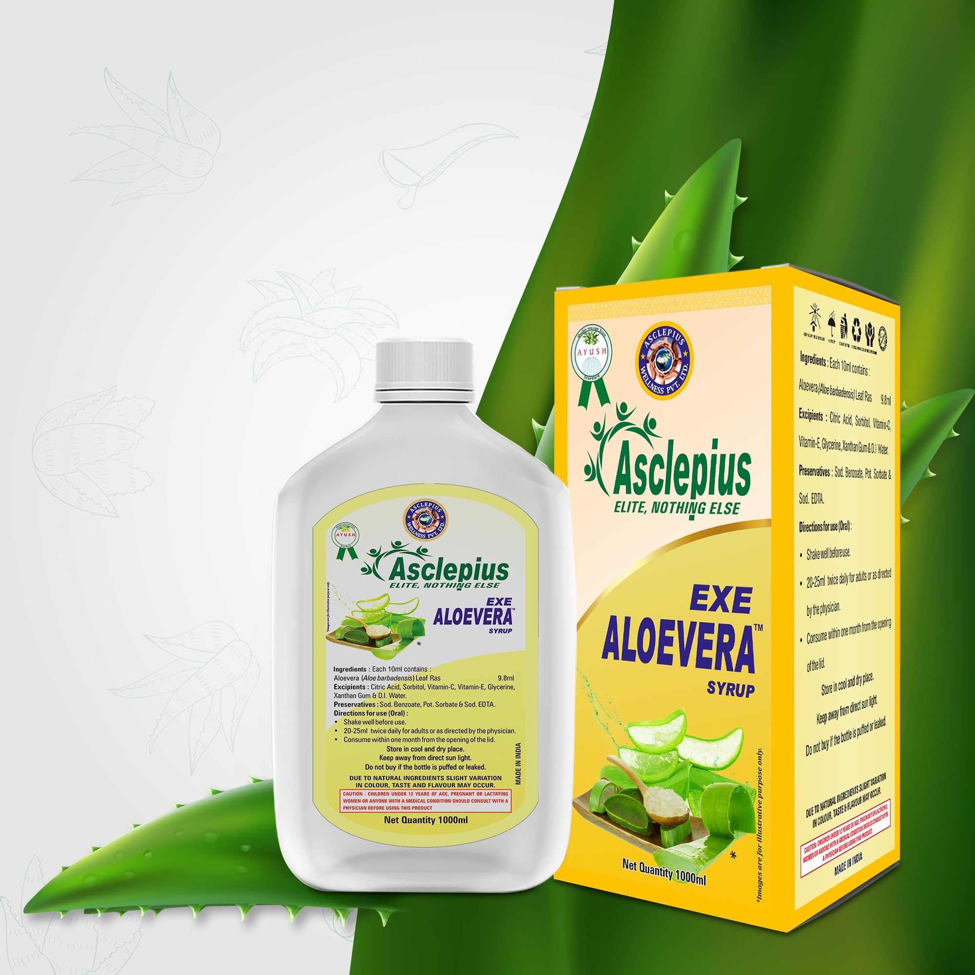 Asclepius Exe Aloevera Syrup Supports Digestive & Skin Health, Rich in Vitamins, Natural Aloe Vera Extract, No Artificial Colors or Flavors- 1000ml — Amazon image 2