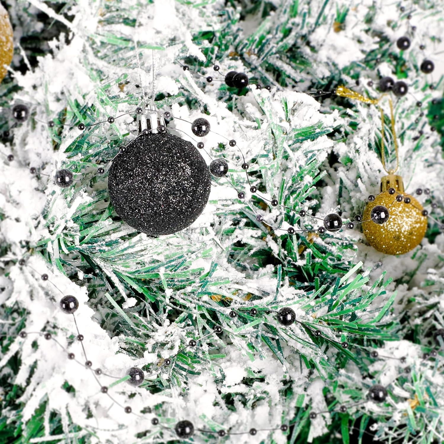 Guirlande Perles Noires 30m - Déco Noël/Mariage/Fête - Perles 8mm/3mm - Intérieur/Extérieur