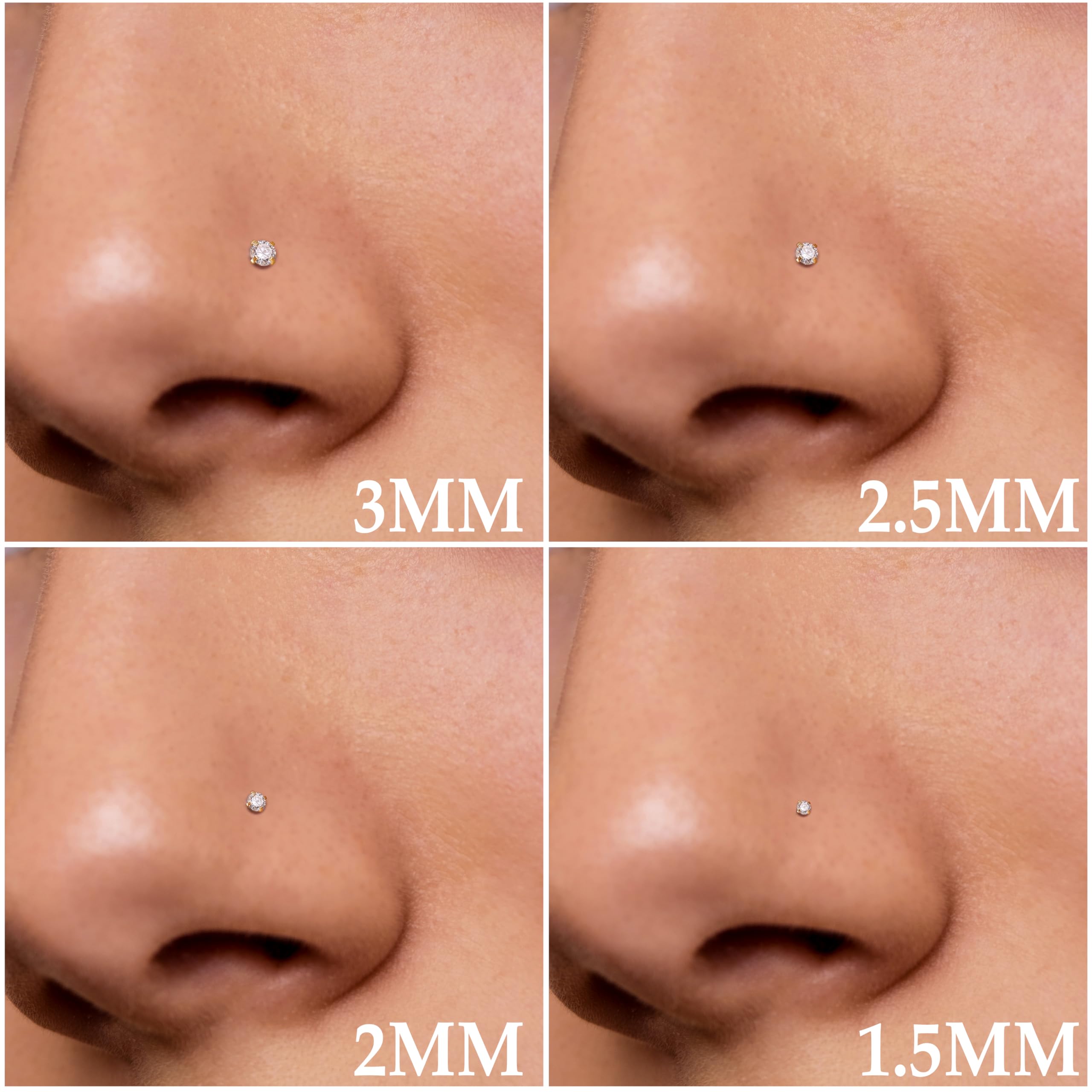 ZXLIHS 4 ück 14 Karat Gold gefüllter Nasenring, 20 g, 1,5–3 mm runder CZ-Nasenstecker, Piercing-Schmuck, L-förmige Schraube