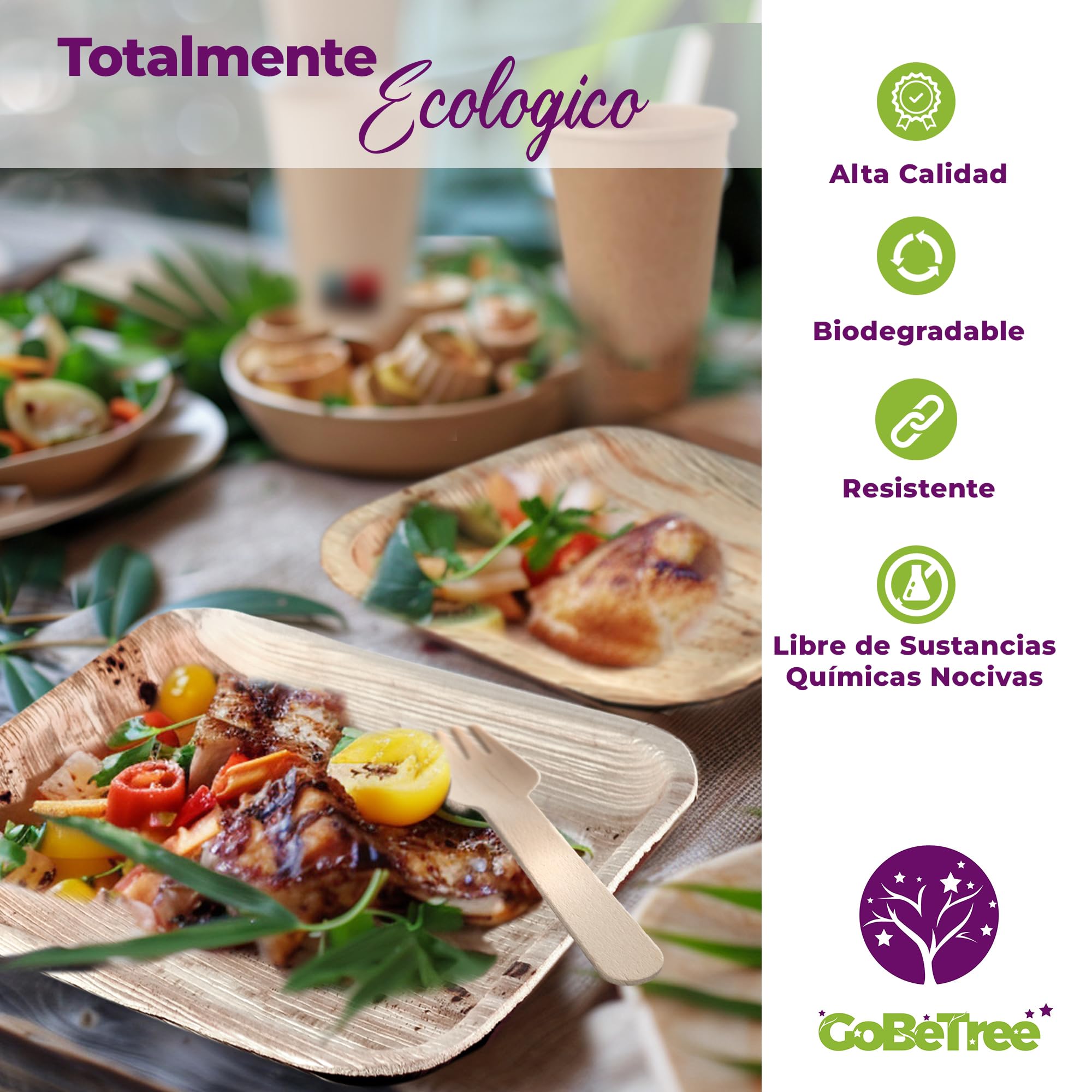 GoBeTree Vajilla Desechable Hoja de Palma 180 Piezas para 25 Personas. Set Completo con Platos, Vasos, Cubiertos y Servilletas para Cumpleaños, Catering y Buffet — Look Similar al Bambú