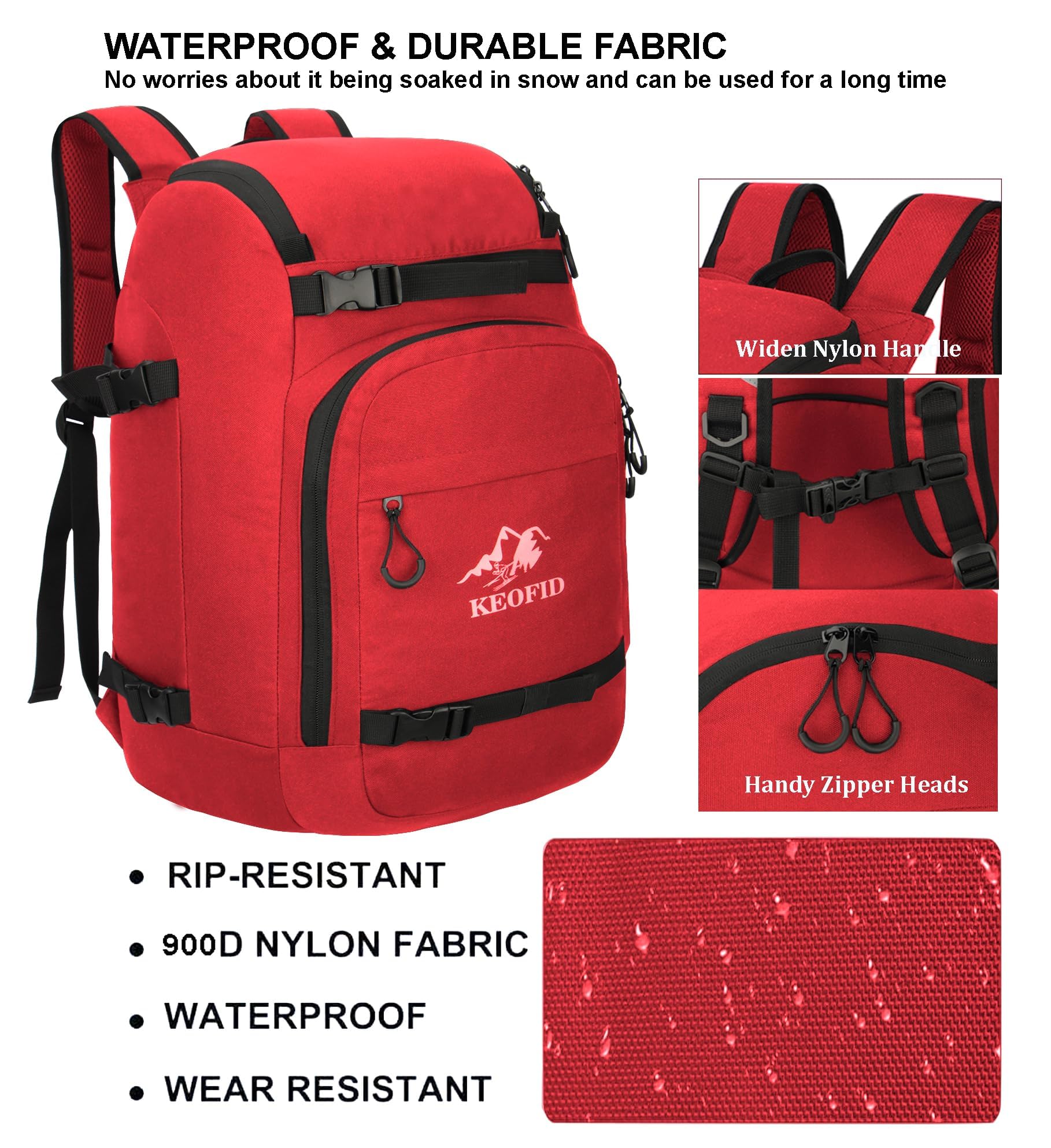 KEOFID Ski Boot Bag for Men and Women, 50L Ski Travel Backpack and Snowboard Bag