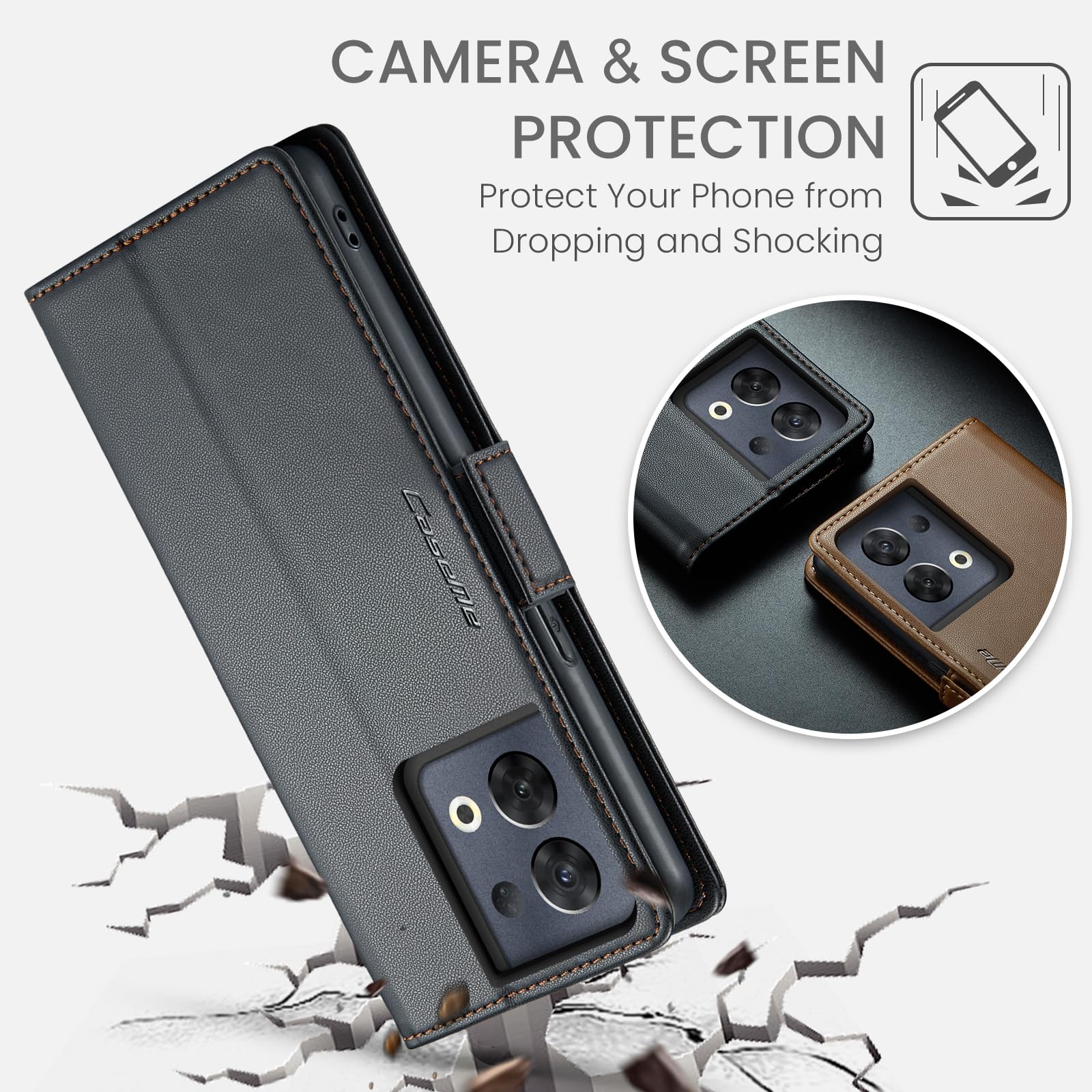 Cover for Reno 8 pro Wallet Case with Card Holder, Kickstand RFID Blocking Magnetic Closure Shockproof Protective PU Leather for Reno 8 pro Flip Case Wallet - Black — view 6