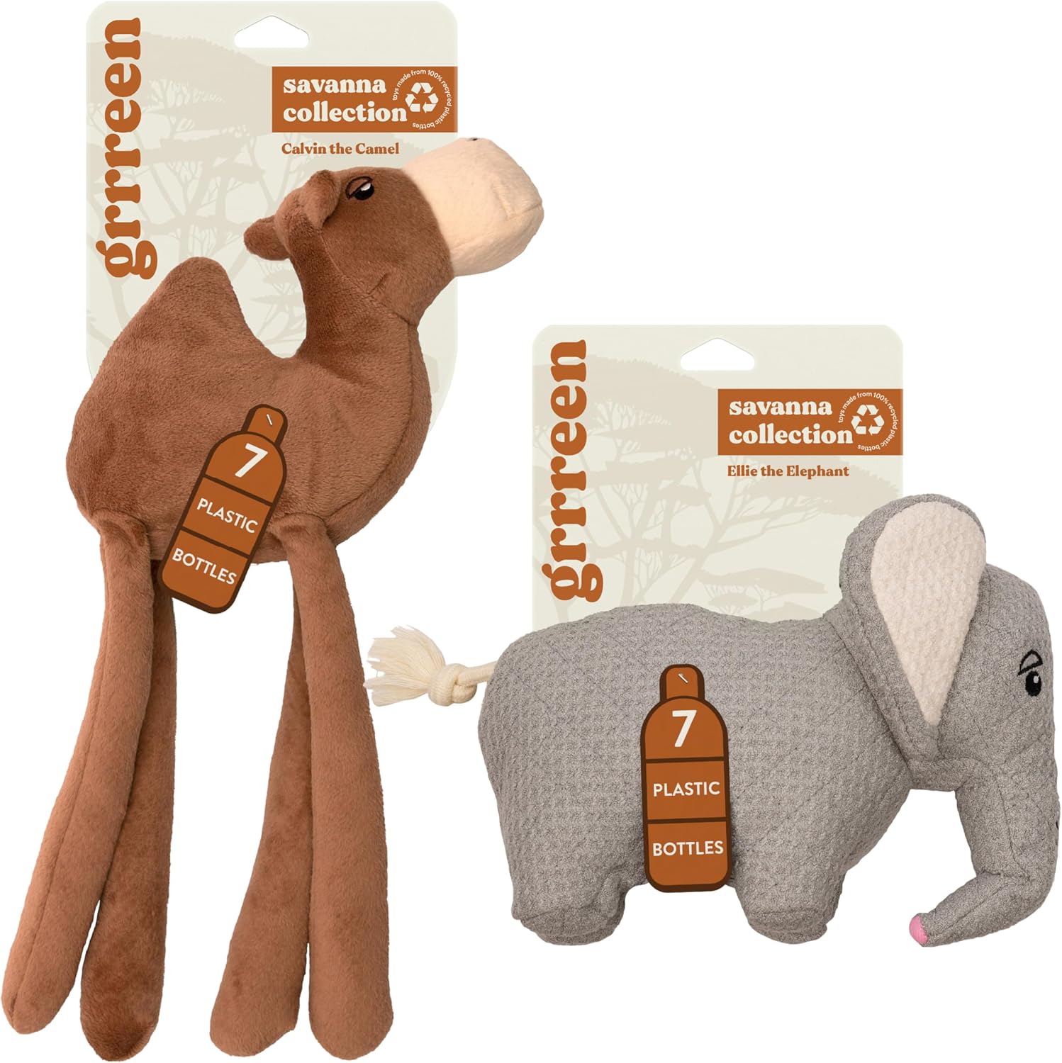 Savanna Collection Dog Toys | Jumbo Sized Elephant and Camel Plush Dog Toys - Stuffed Animals | Cute, Durable, & Sustainable Plush Chew Toys for Dogs | Eco Friendly & 100% Recycled Materials
