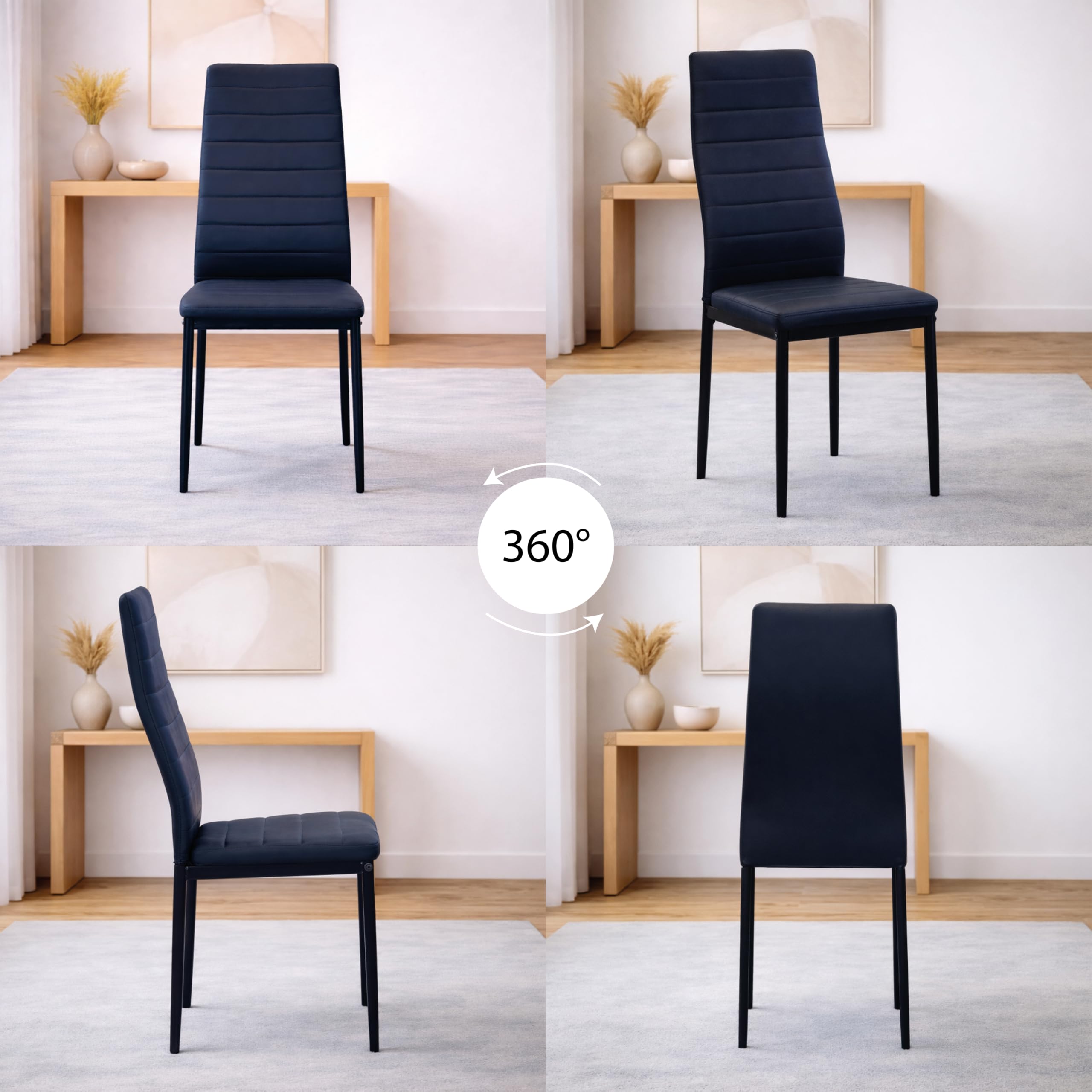 Set 4 Sedie in Finta Pelle - Imbottite, Design Moderno, Elegante, Soggiorno, da Cucina, Ufficio, Seduta Ergonomica, Schienale Alto, Struttura in Metallo - 53x46x97h cm