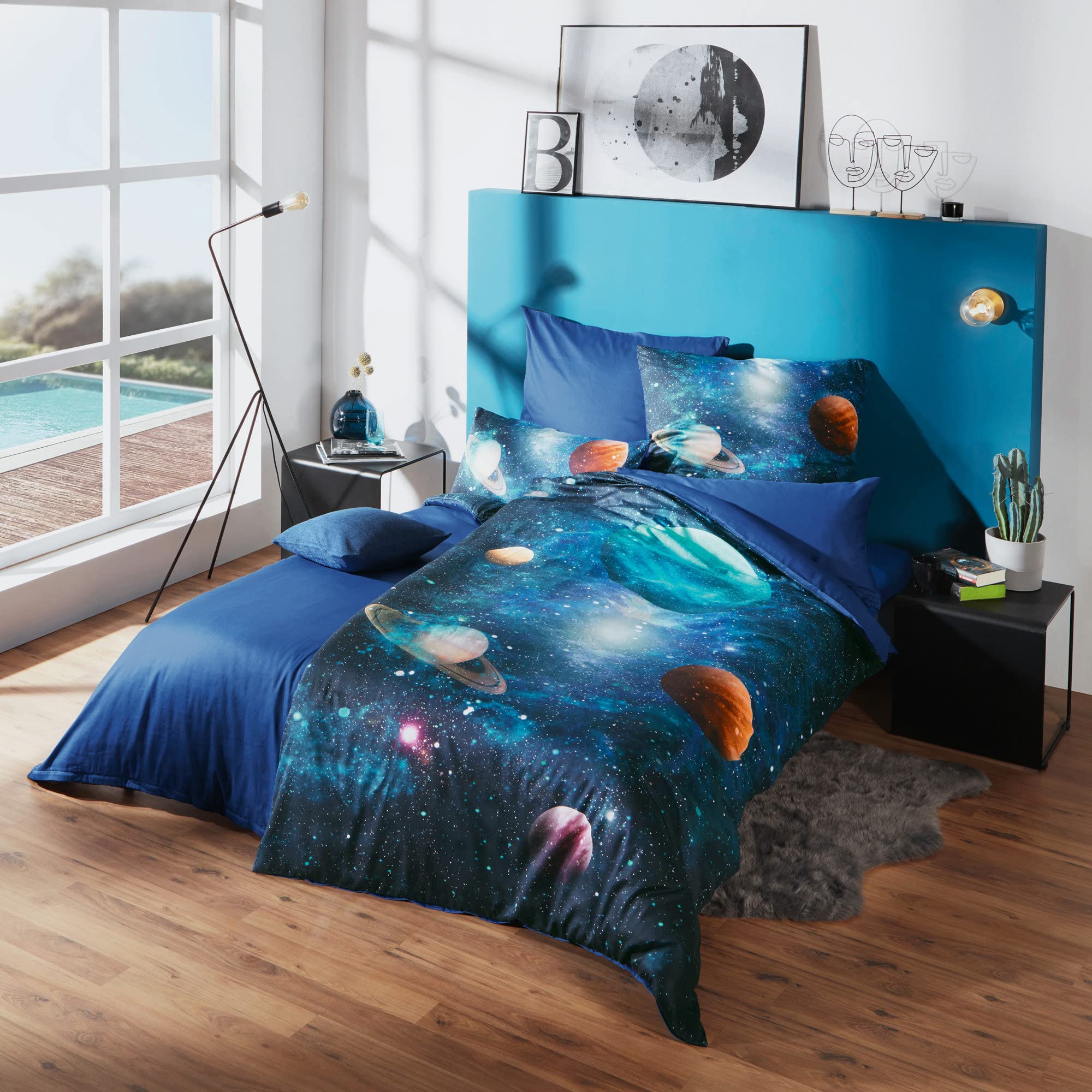 Erwin Müller Wendebettwäsche Mako-Satin ozeanblau Größe 1x 135x200 cm + 1x 80x80 cm