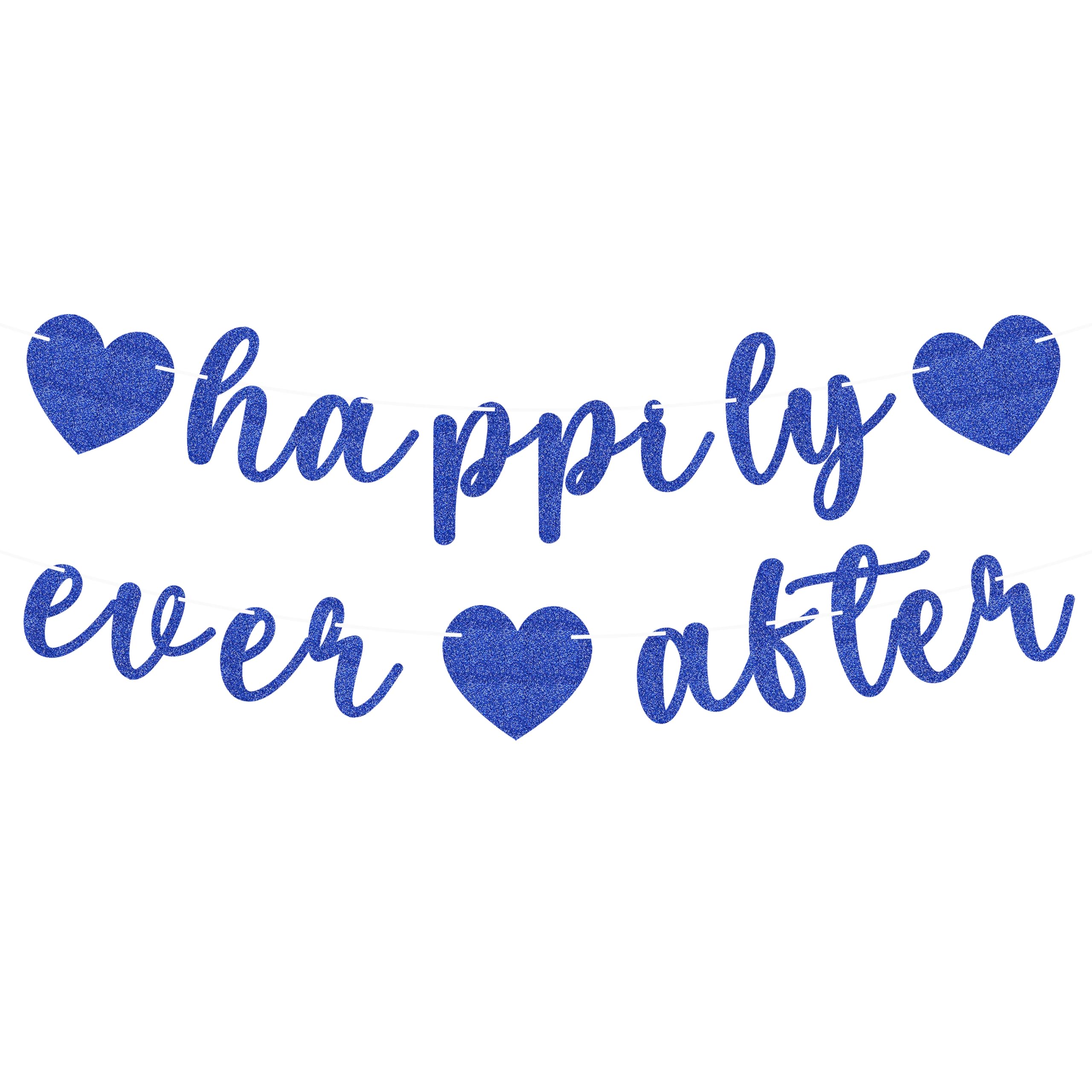 Pre-Strung Happily Ever After Banner - Royal Blue Glitter Bachelorette Bridal Engagement Party Decoration Supplies, Bachelorette Wedding Party Banner