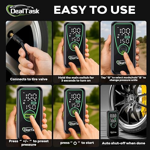 Miniatura 2 de Inflador de neumáticos, compresor de aire portátil, inflado rápido de 150 PSI con batería de 4000 mAh, medidor de presión digital, luz LED,