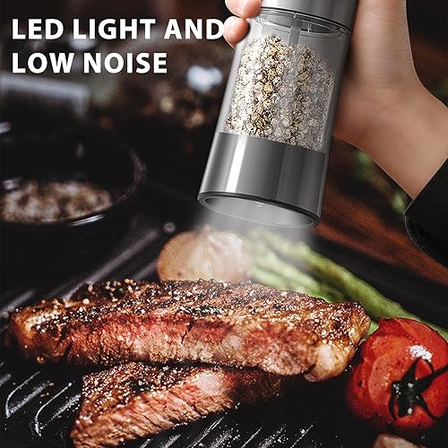 Miniatura 6 de Juego de molinillo eléctrico de sal y pimienta con base recargable USB, no necesita batería, operación con una sola mano, molinillo de especias