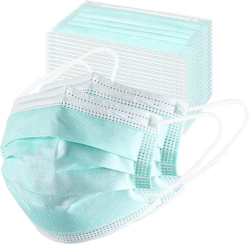 akgk Mascarillas desechables 100 unidades, máscara facial protectora de 3 capas, máscaras faciales verdes Verde1