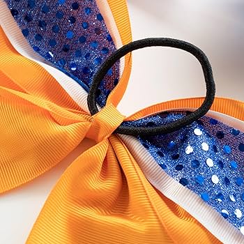 青×オレンジ×ゴールド⭐チアダンスリボンヘアゴムおひとつ Amazon.co.jp: リボン ゴム へアゴム スパンコール 大きめ チア